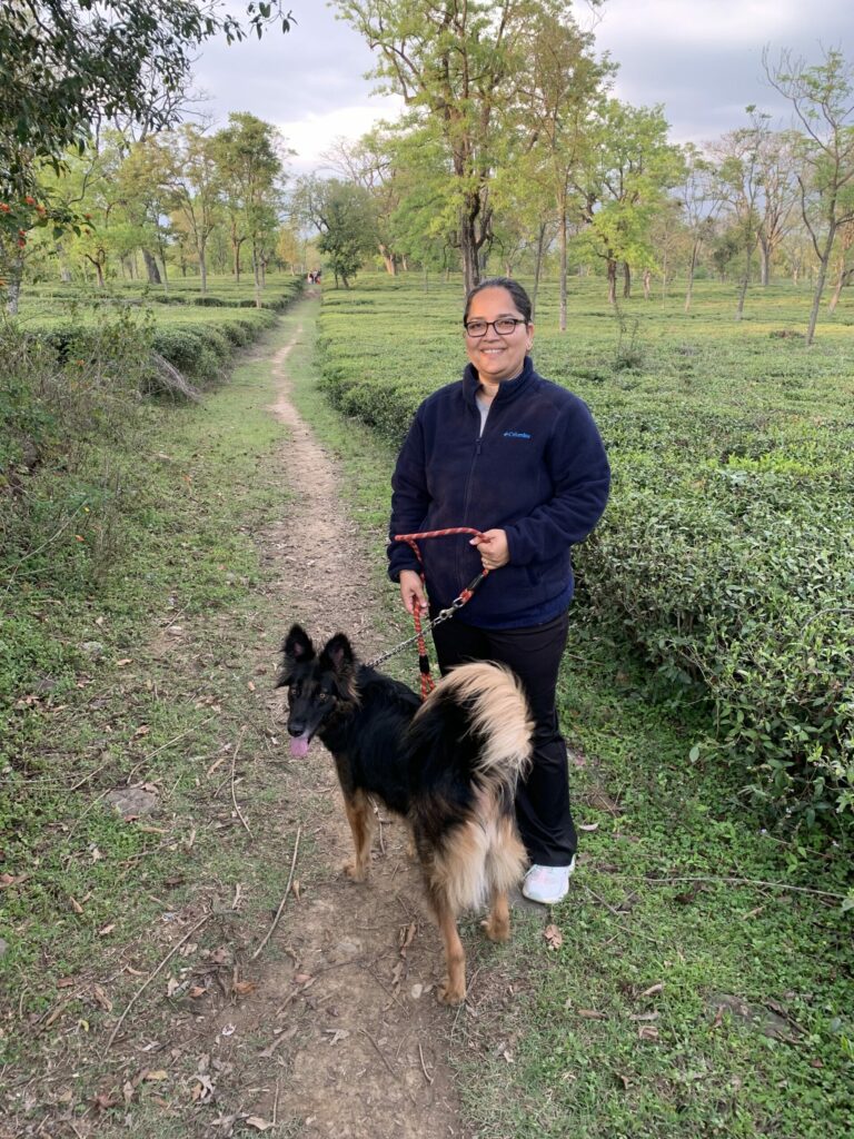 Anuradha with her dog Ivy.