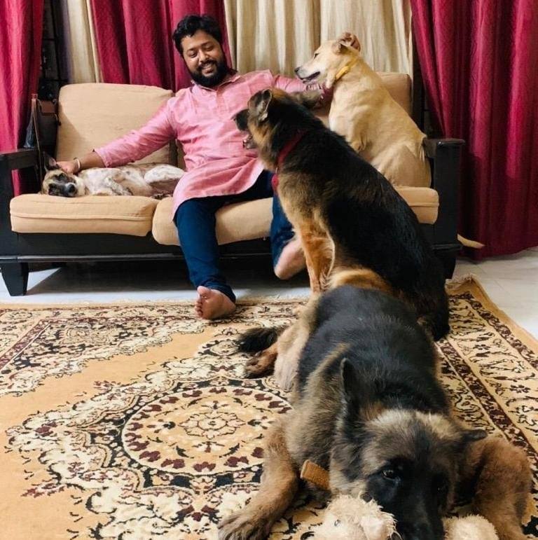 Sagnik Ghose with his dogs.