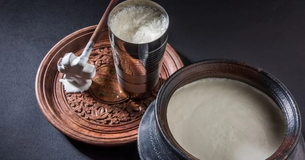 Punjab_ Sweet lassi in steel tumblers