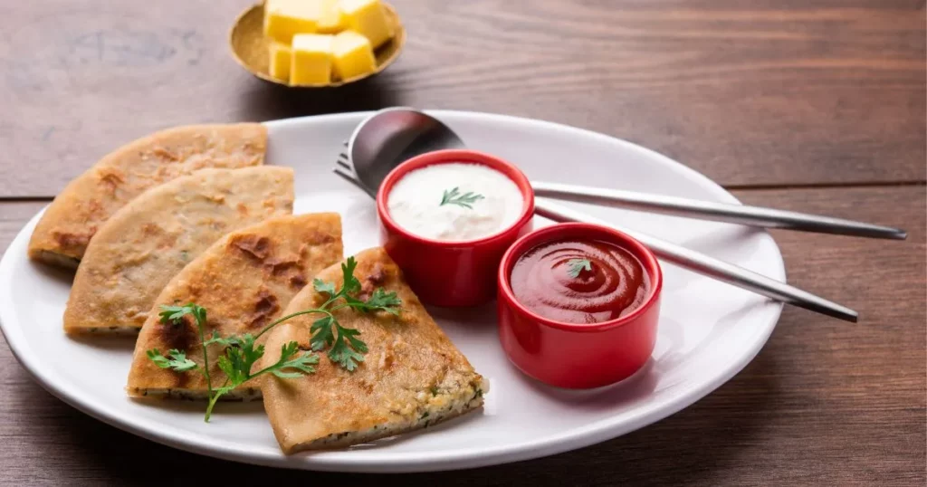 Stuffed Parathas with curd